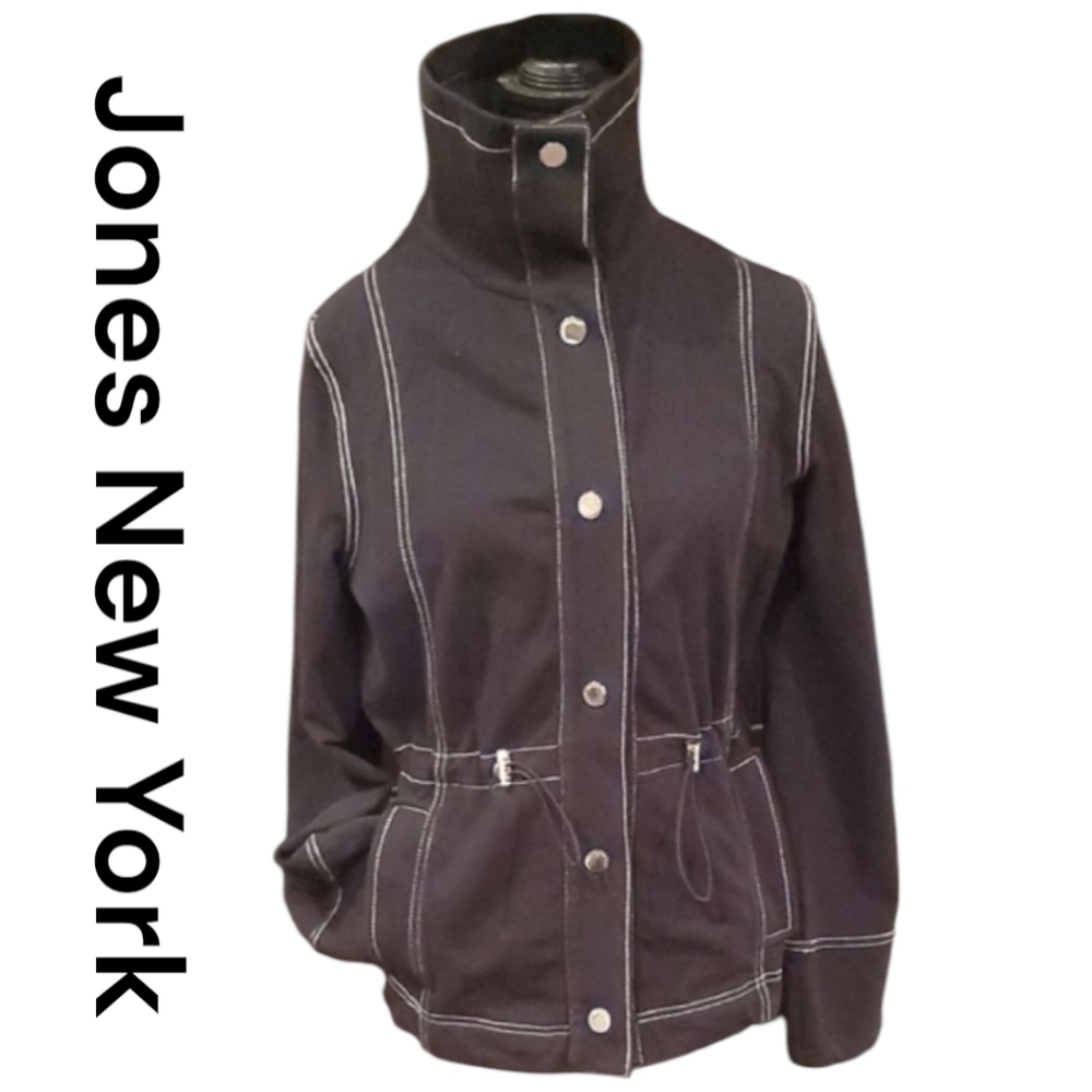 JONES NEW YORK Women's Black Jacket with White Stitching. Size Medium.